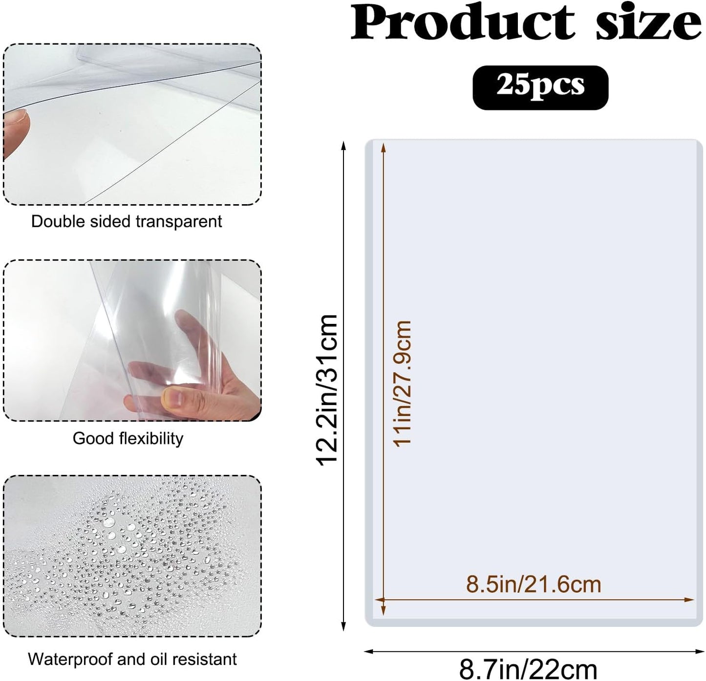 25 Pack 8.5" x 11" Hard Sheet Protectors, Rigid Print Protectors, Clear Waterproof Protectors, Paper Sleeves Photo Plastic Sleeves Hard Plastic Document Holder, Birth Certificate