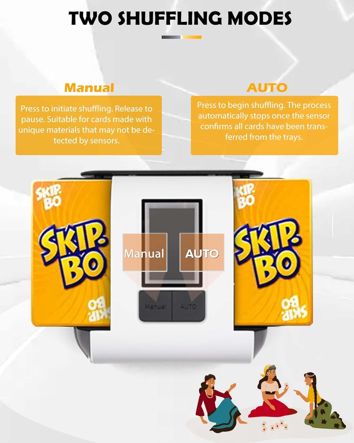 Automatic Card Shuffler, Electric Card Shuffler for 1-2 Decks One-Touch AUTO & Manual Mode Rechargeable 2000mAh Battery Low Noise Ideal for Poker UNO Blackjack Texas Hold'em Skip-Bo Phase 10