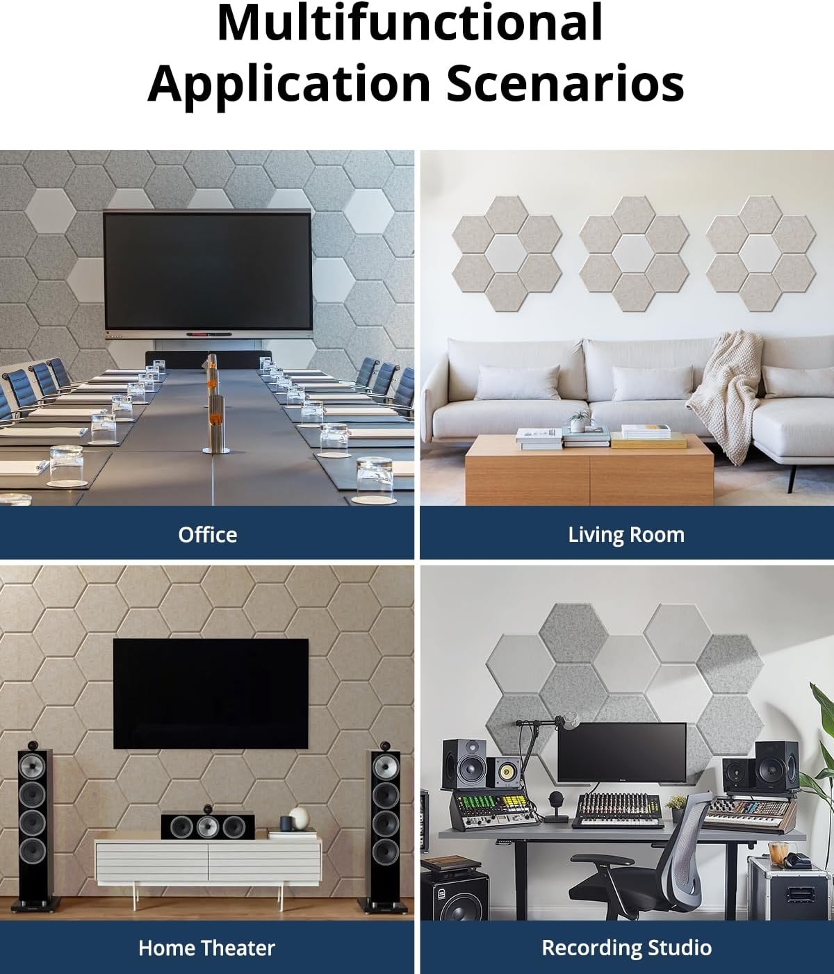 12 Pack Acoustic Panels Sound Absorbing, Self Adhesive Sound Proof Panels, Hexagon High Density Sound Deadening Panels, 12"X10"X0.4" Wall Decor for Bedroom,Home,Studio,Office(Beige)