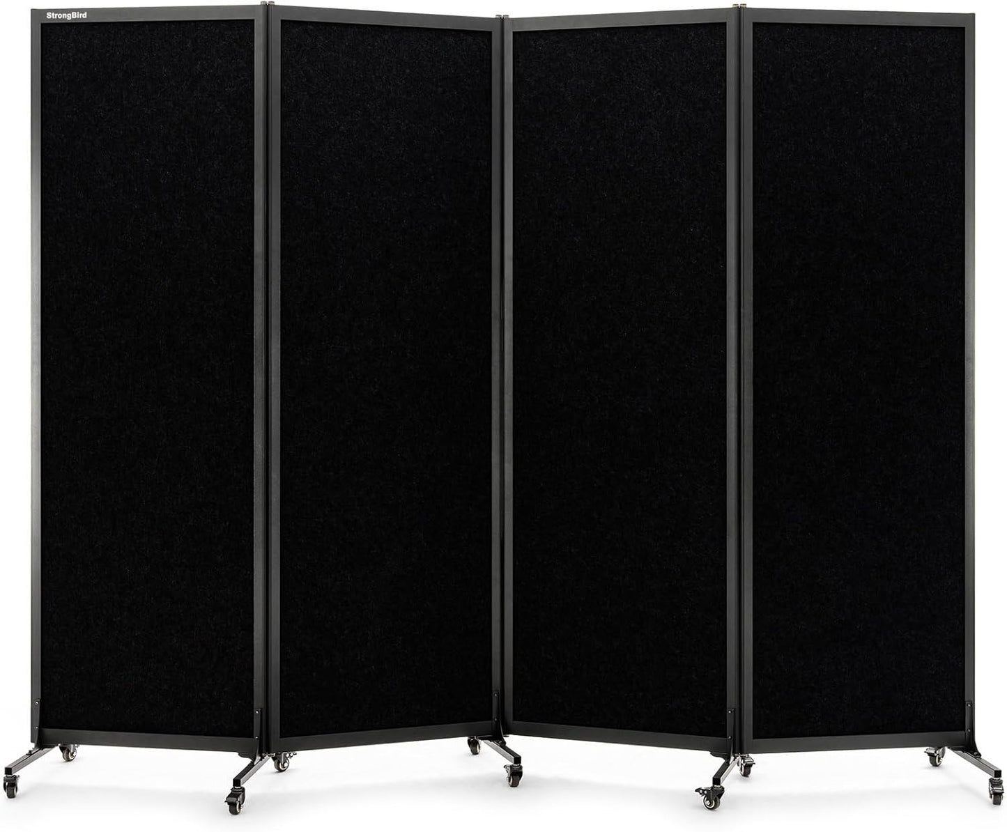 Upgrade Version Room Partition and Divider, Freestanding Rolling Dividers with Wheels,Office Privacy Screen Divider Wall,Classroom Felt Dividers,8'2"L* 6'7"H,4 Panel，Black
