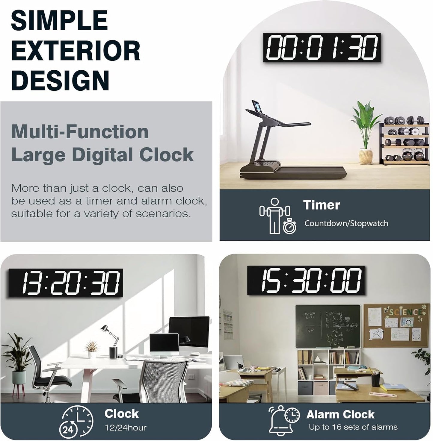 Digital Wall Clock with Large Display, 28.4‘’LED 6-Digit Large Clock with Adjustable Brightness, Multifunction Digital Timer with Countdown and Stopwatch (White)