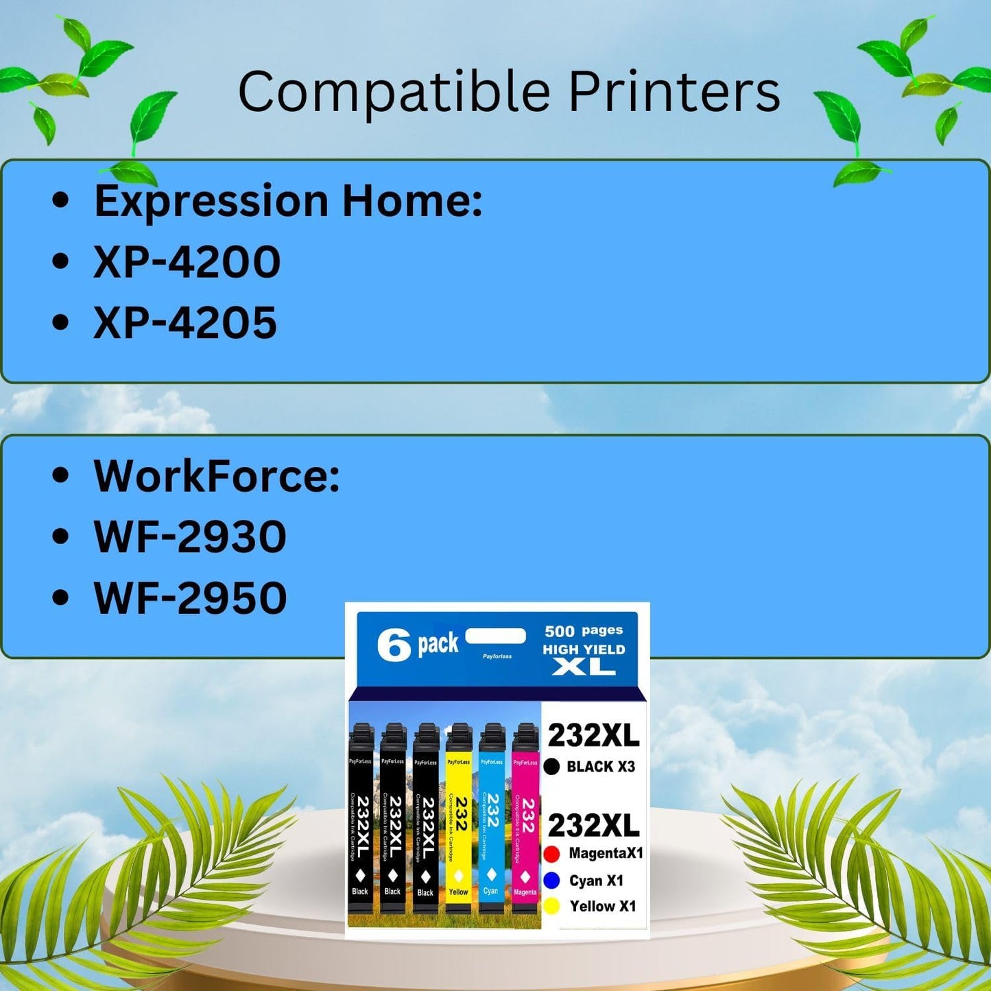 232XL Remanufactured for Epson 232XL Ink Cartridges Combo Pack 232XL T232 XL for XP-4200 XP-4205 Workforce WF-2930 WF-2950 Printer 6 Pack 3 Black 1 Cyan 1 Magenta 1 Yellow