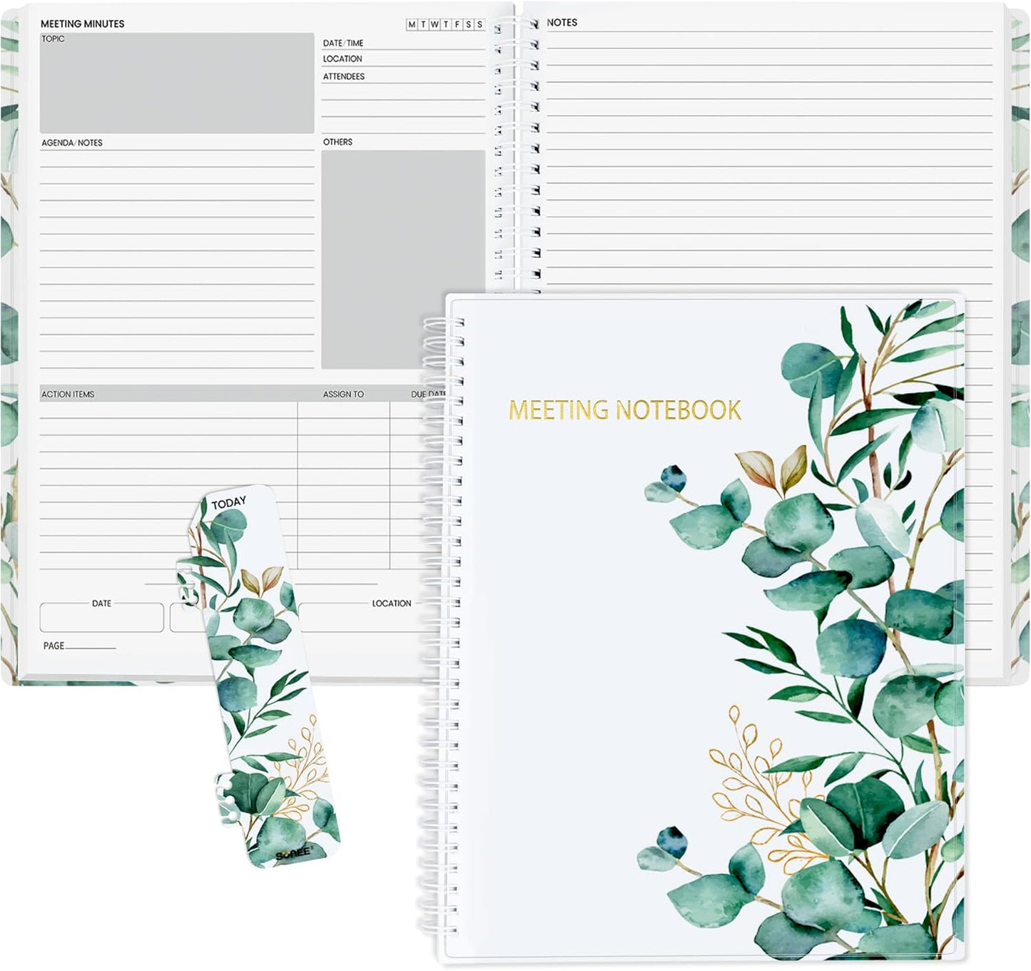 SUNEE Half Meeting Half Note - 8.5"x11" Professional Notebooks for Work - 160 Pages, A4 Size Project Planner, Spiral Meeting Agenda/Minutes Organizer for Women Men, Note Taking, Office & Business
