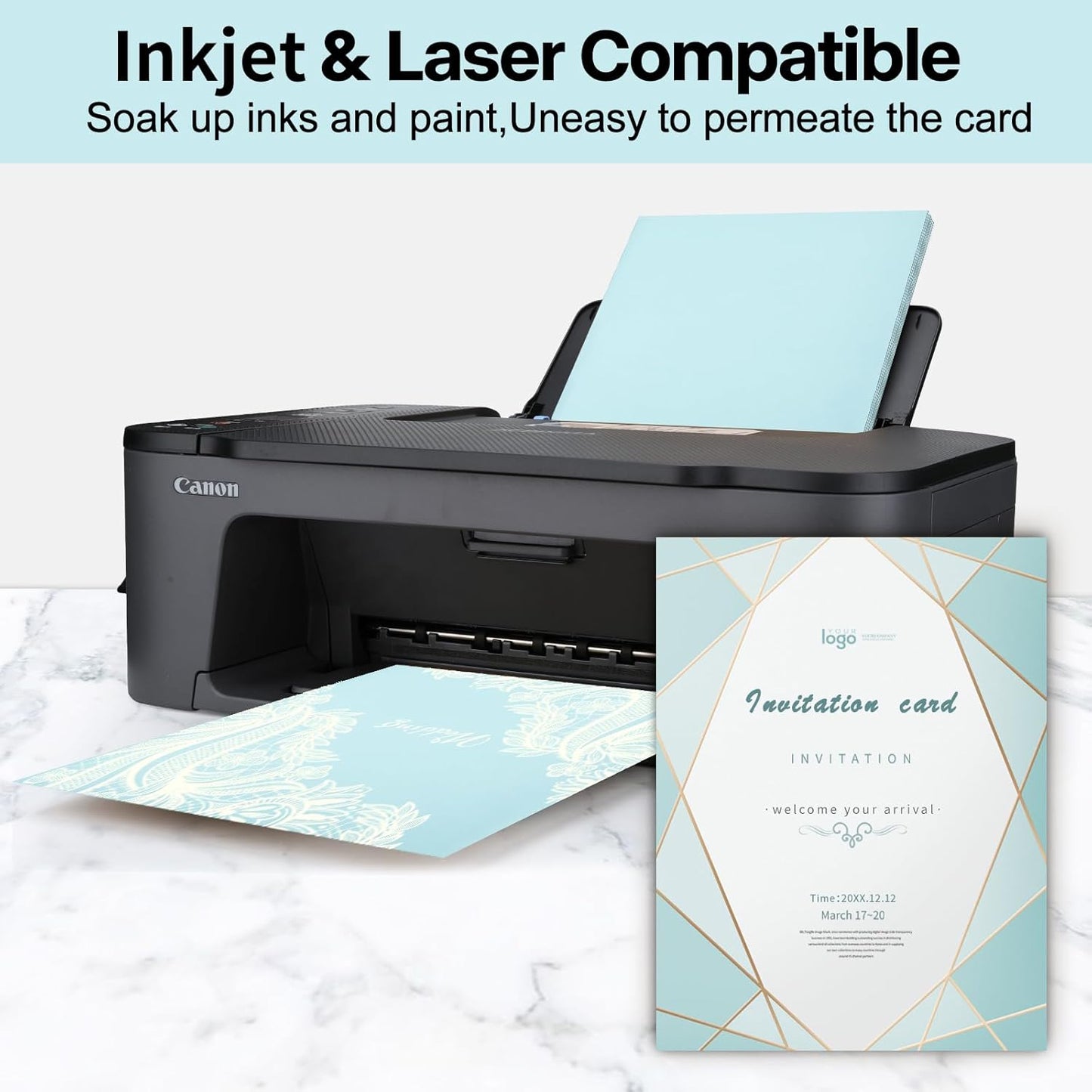 24 Sheets Light Blue Cardstock 8.5 x 11 Pastel Paper, Goefun 80lb Card Stock Printer Paper for Invitations, Menus, Crafts, DIY Cards