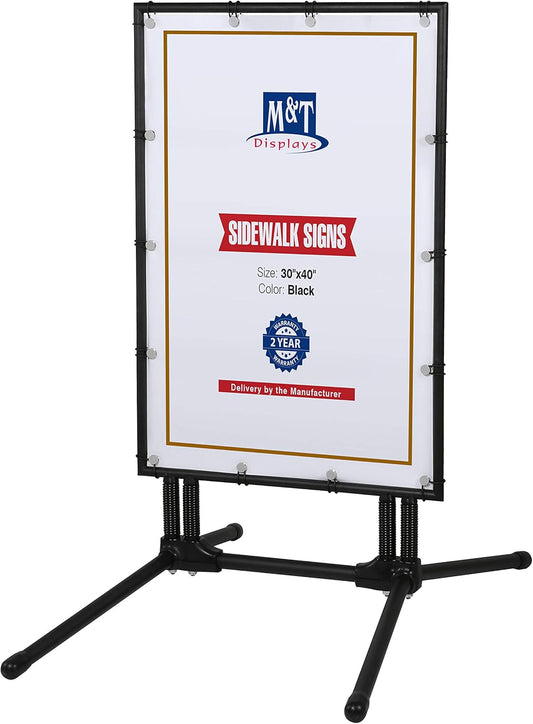 M&T Displays SwingPro Weather-Resistant Outdoor Sidewalk Sign Holder 30x40 Inch Aluminum Banner Frame Pavement Curb Display Stand Black for Restaurant, Business, Advertising