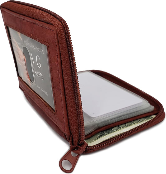 ag wallets Mens Zip Around Leather Wallet with Inserts (Burgundy)