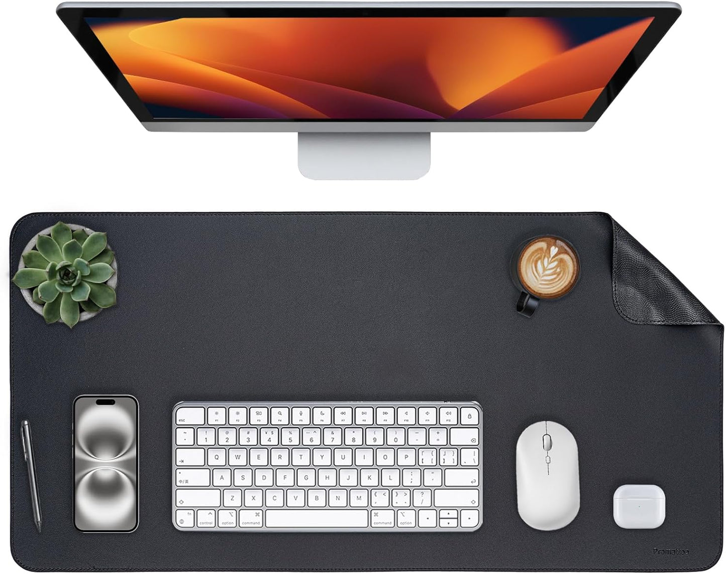 Oversized Non-Slip Desk Pad Protector – Grips Desk Firmly, Anti-Slip Like You've Never Seen! Vegan Leather Waterproof Laptop Mat for Keyboard & Mouse – Large Office Pad– Obsidian Black