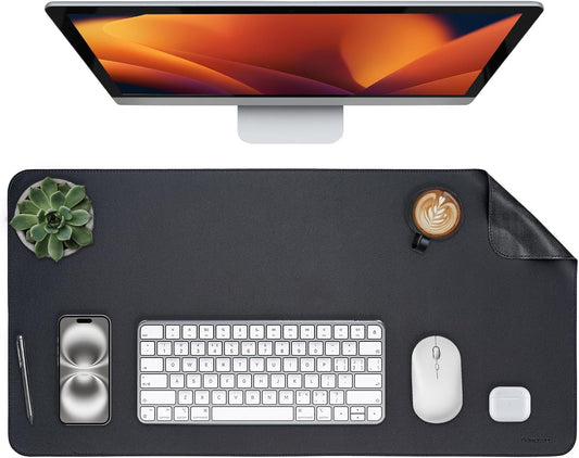 Oversized Non-Slip Desk Pad Protector – Grips Desk Firmly, Anti-Slip Like You've Never Seen! Vegan Leather Waterproof Laptop Mat for Keyboard & Mouse – Large Office Pad– Obsidian Black