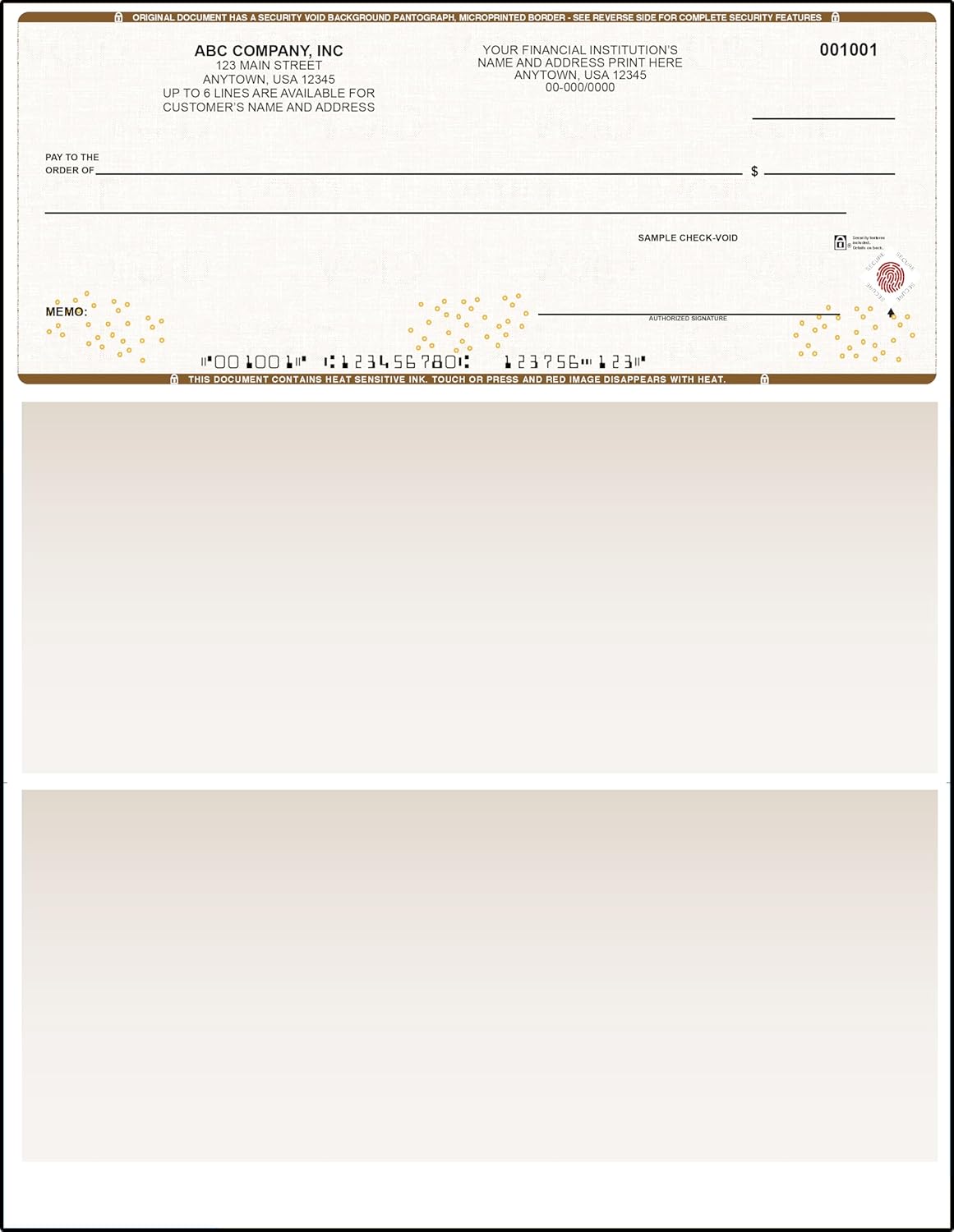 Tan High Security Checks on Top Compatible w/QB accounting software - Custom Computer Checks on Top (100)