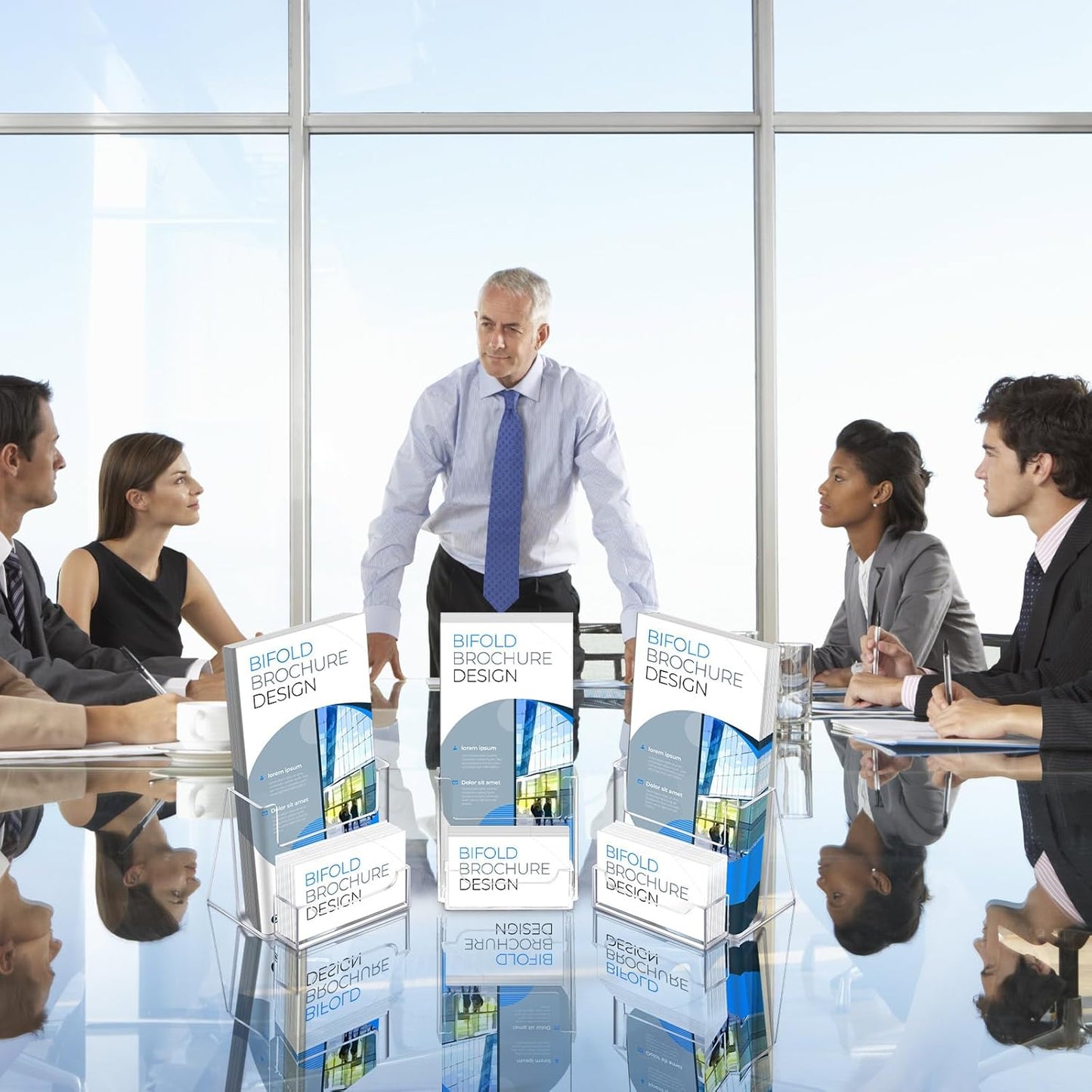 Wenqik Acrylic Brochure Holder with Business Card 4.1 Inch Rack Card Holder Pamphlet Display Stand Organizer for Menu Flyer Magazine Office Booklets(10 Pcs)