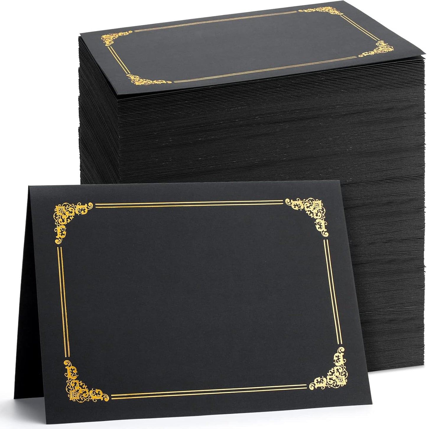 Fainne 120 Packs Certificate Holders Bulk, Diploma Covers Gold Foil Border, Document Covers for Letter Size 8.5x11 Award Certificates, Cardstock, Document Papers, Paper Card Stock(Black)