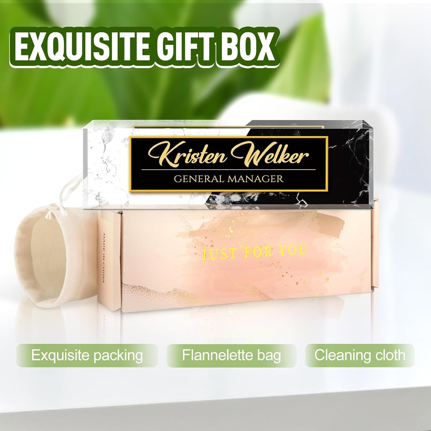 Name Plate for Desk, Desk Name Plate Personalized, Office Decor for Women Men, Acrylic Desktop Accessories, Office Appreciation Gifts for Boss Social Workers Nurse Teacher Employee (White/Black)