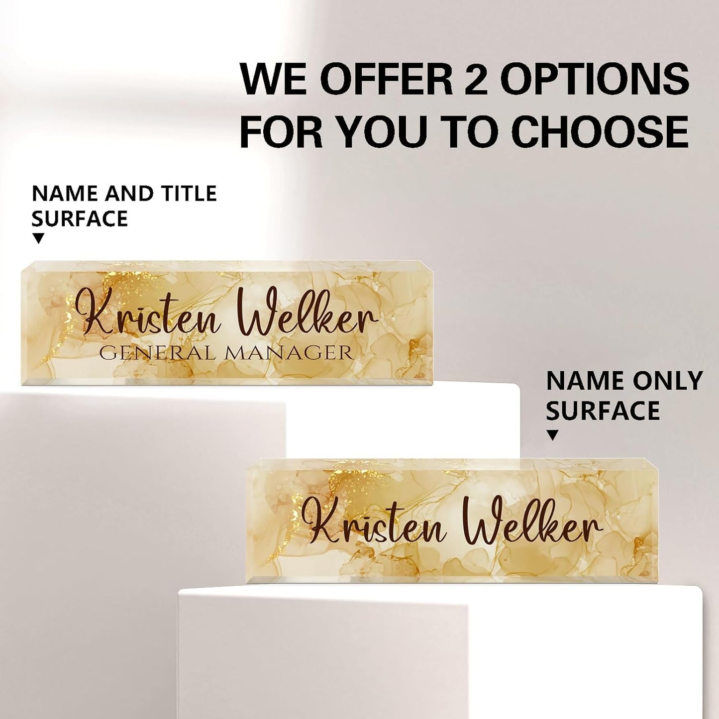 Gowellly Desk Name Plate Personalized - Custom Acrylic Name Plate for Desk - Enterprise Custom Logo/Text nameplates - Employee Appreciation Gifts (Golden Gilt)