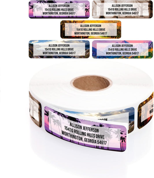 Breathtaking Landscape Rolled Address Labels / 250 Personalized Return Address Labels/Designer Address Stickers in Elegant Plastic Dispenser