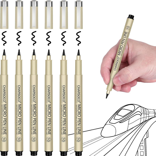 10 Micro Pen, 6 Pack Black Fine Point Pen with Waterproof Archival Ink, 1mm Fineliner Ink Pens for Artist Illustration, Sketching, Anime, Manga, Technical Drawing and Scrapbooking