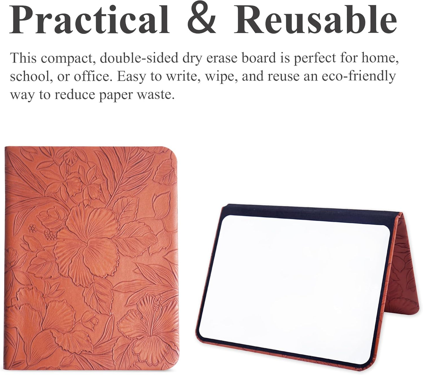 Portable Small White Board Dry Erase Board, Reusable 9.5 * 6.6in Notebook Memo, Office Home Supplies Desk Accessories(1-Carved Brown)