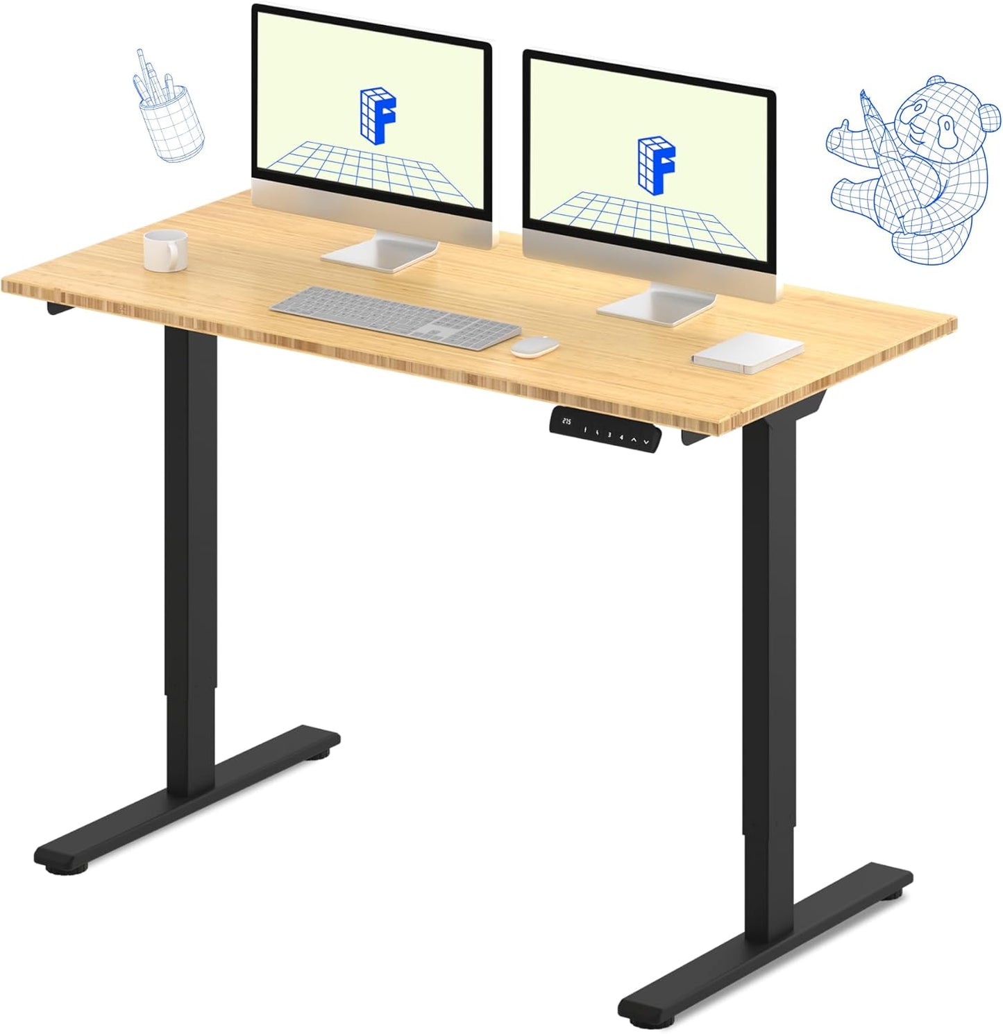 FLEXISPOT E3 Bamboo Dual Motor 55x28 Inch Electric Height Adjustable Standing Desk Whole-Piece Board Desk Sit Stand Up Desk (Black Frame + Bamboo Desktop)