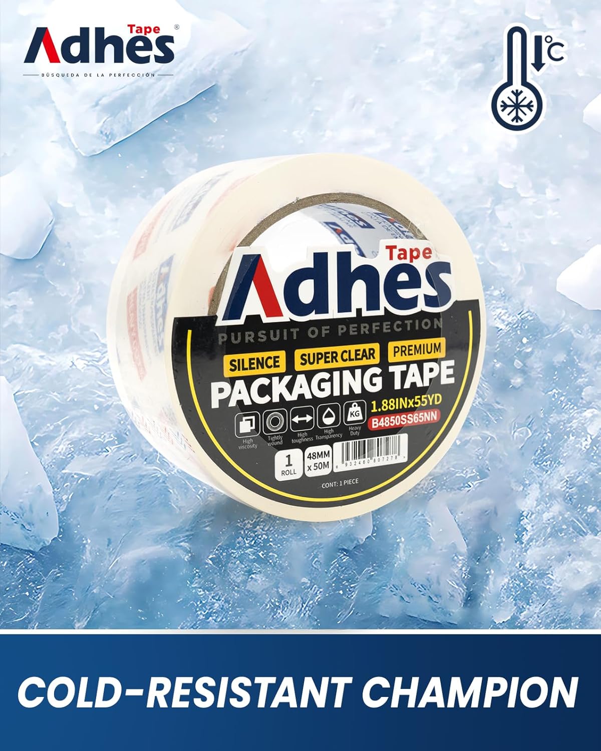 ADHES No Noise Clear Packing Tape, 1.88 Inch x 55 Yards x 6 Rolls, 2.6mil Heavy Duty Shipping Tape Strong & Durable Package Tape for Shipping, Moving, Mailing and Sealing