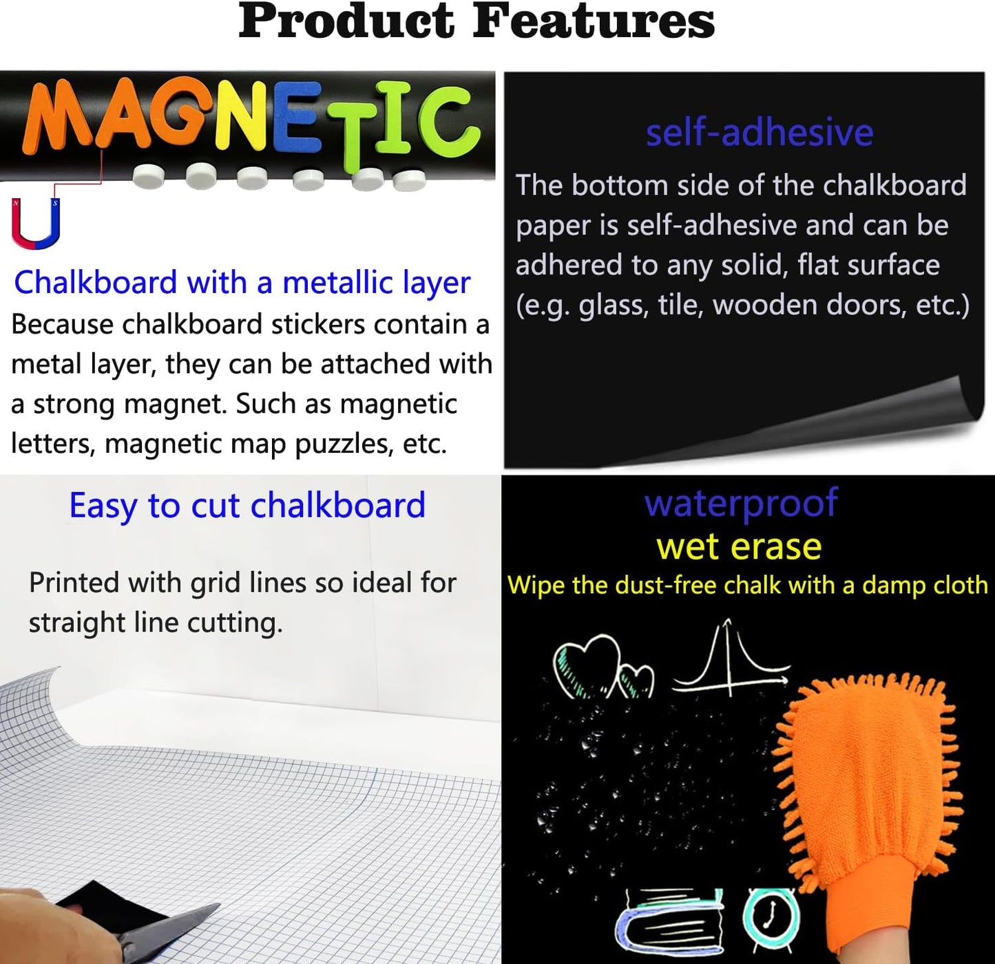 Magnetic Chalkboard Contact Paper 50"x18" Self Adhesive Magnet Wall Board Sticker with 12 Color Liquid Chalk for Kid, Black Chalk Board Wallpaper Roll Alternative to Magnetic Blackboard Paint