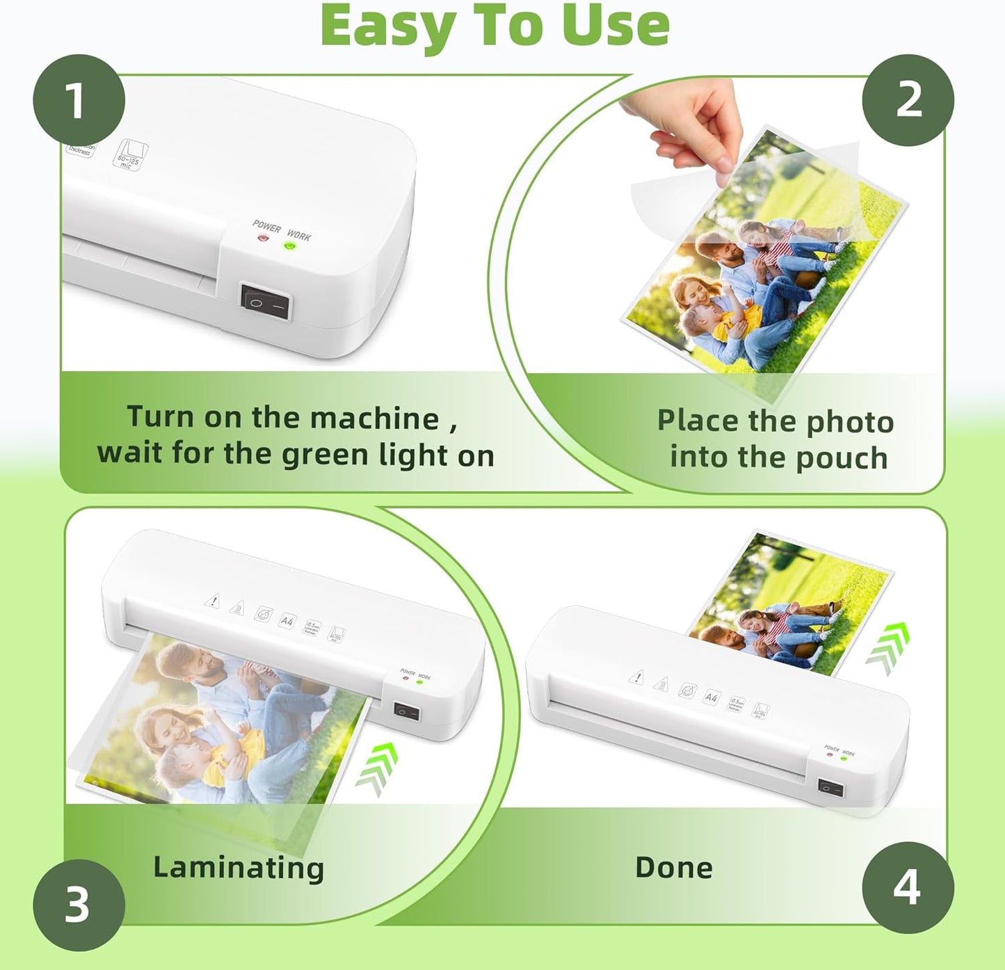 Laminator Machine with 40 Laminating Sheets, Thermal Laminator with Paper Trimmer & Corner Rounder, Laminating Kit for Home Office School and Class, White