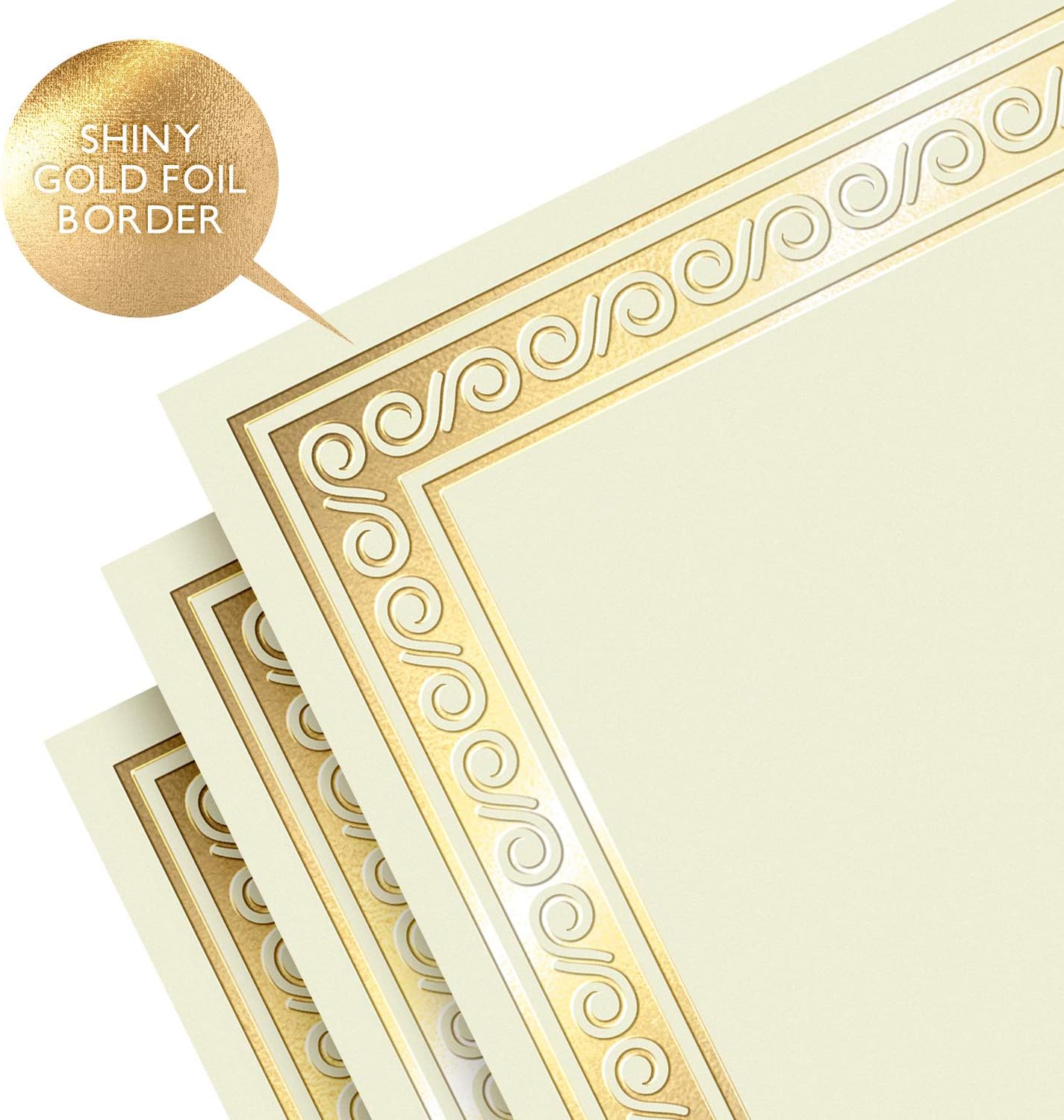 Sweetzer & Orange 50 Certificate Paper 8.5 x 11 for Printing, 180gsm Cardstock Gold Border Award Certificates Paper for Completion of Graduation Diploma, Employee of The Month & Sports Achievements