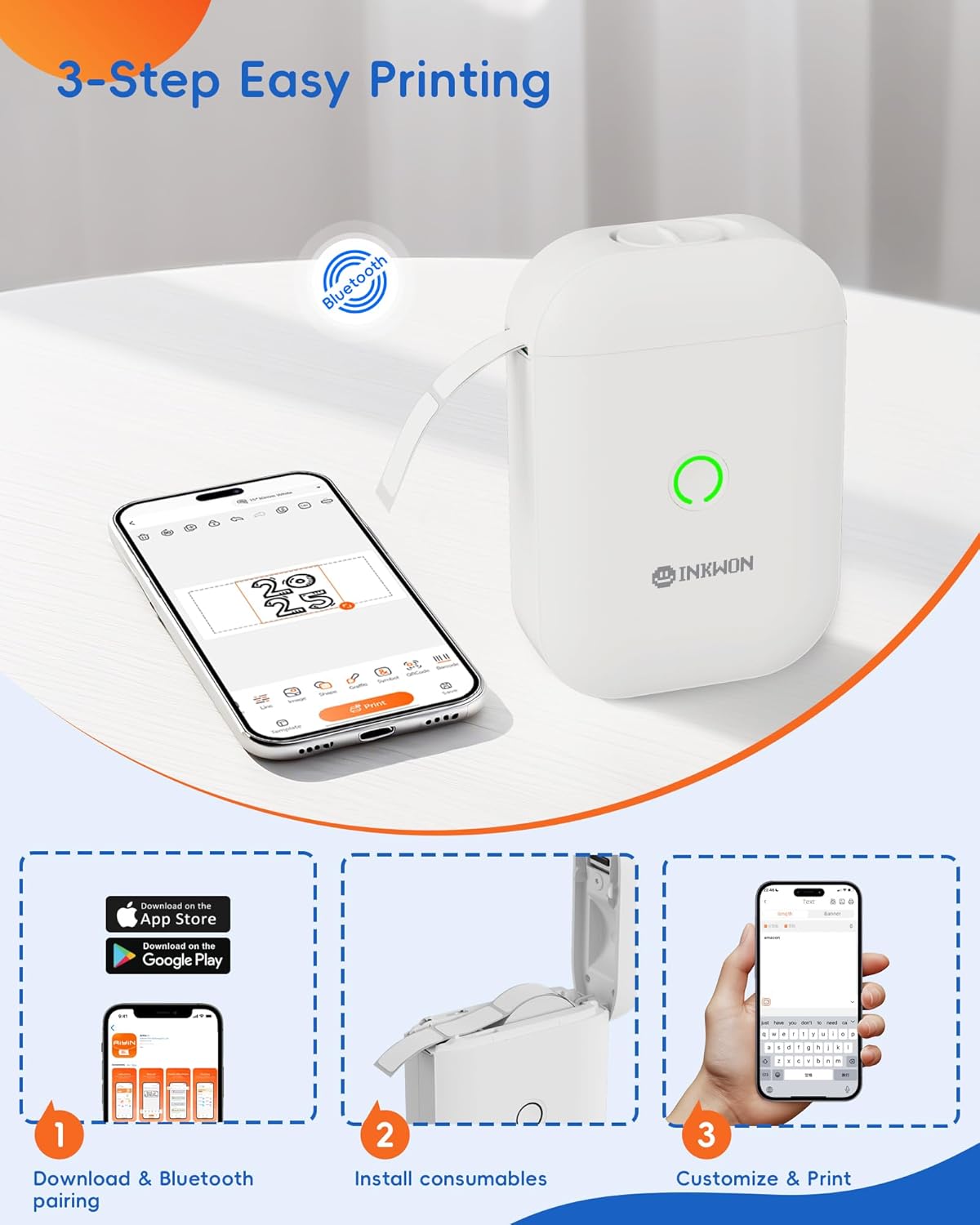 Label Maker Machine with Tape, D11s Bluetooth Label Maker Waterproof Labels, Portable Mini Label Printer with Various Templates for Home Office School, White