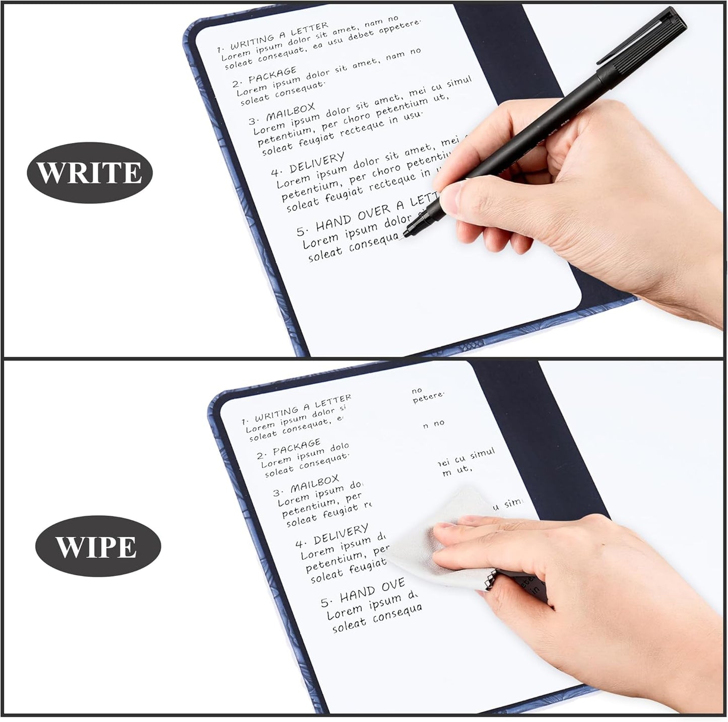 Portable Small White Board Dry Erase Board, Reusable 9.5 * 6.6in Notebook Memo, Office Home Supplies Desk Accessories(1-Carved Blue)