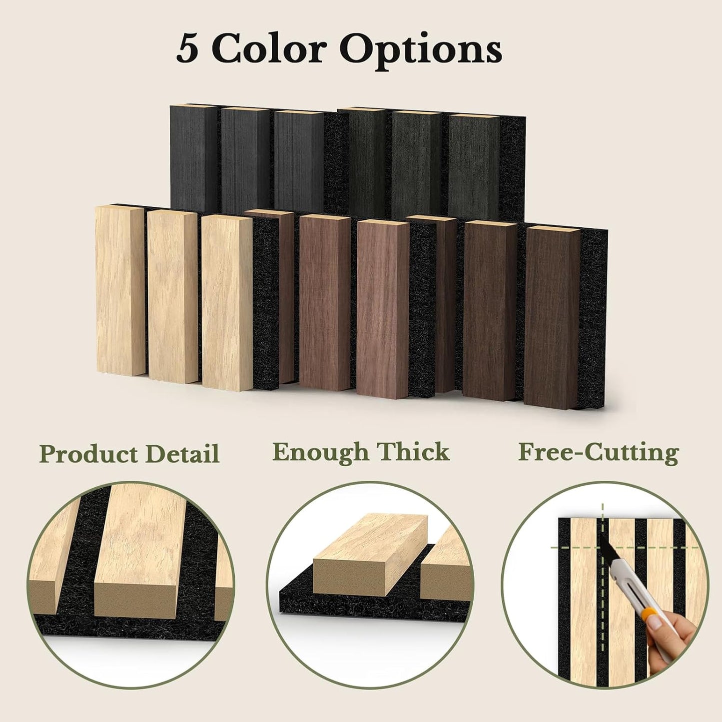 MISSDAY Wood Slat Acoustic Wall Panels, 5 Packs 3.9" x 4.7" Sample Pack Soundproof Panel For Interior Wall Decor Noise Absorbing-3D Textured Wooden Panel Peel and Sound-Absorbing, Office, Studio