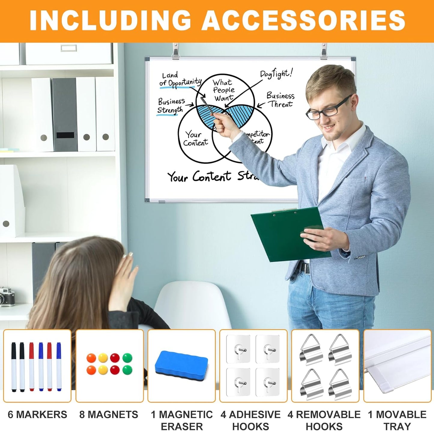 H-Qprobd White Board Dry Erase Whiteboard for Wall, 18"x24" Hanging Wall Mounted Magnetic Whiteboard Aluminium Frame for Home, Office, School, Kitchen