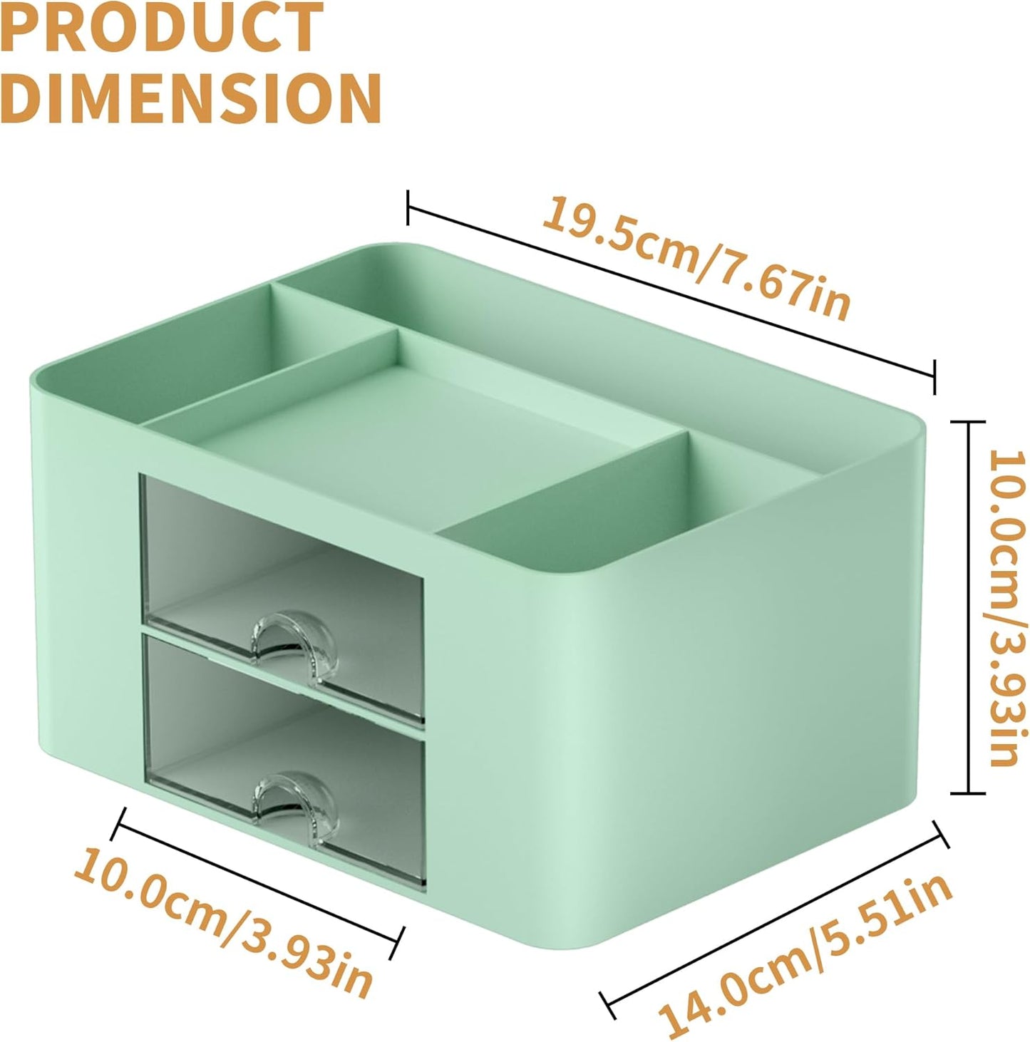 Marbrasse Pen Organizer with 2 Drawer, Multi-Functional Pencil Holder for Desk, Desk Organizers and Accessories with 5 Compartments + Drawer for Office Art Supplies (Green)