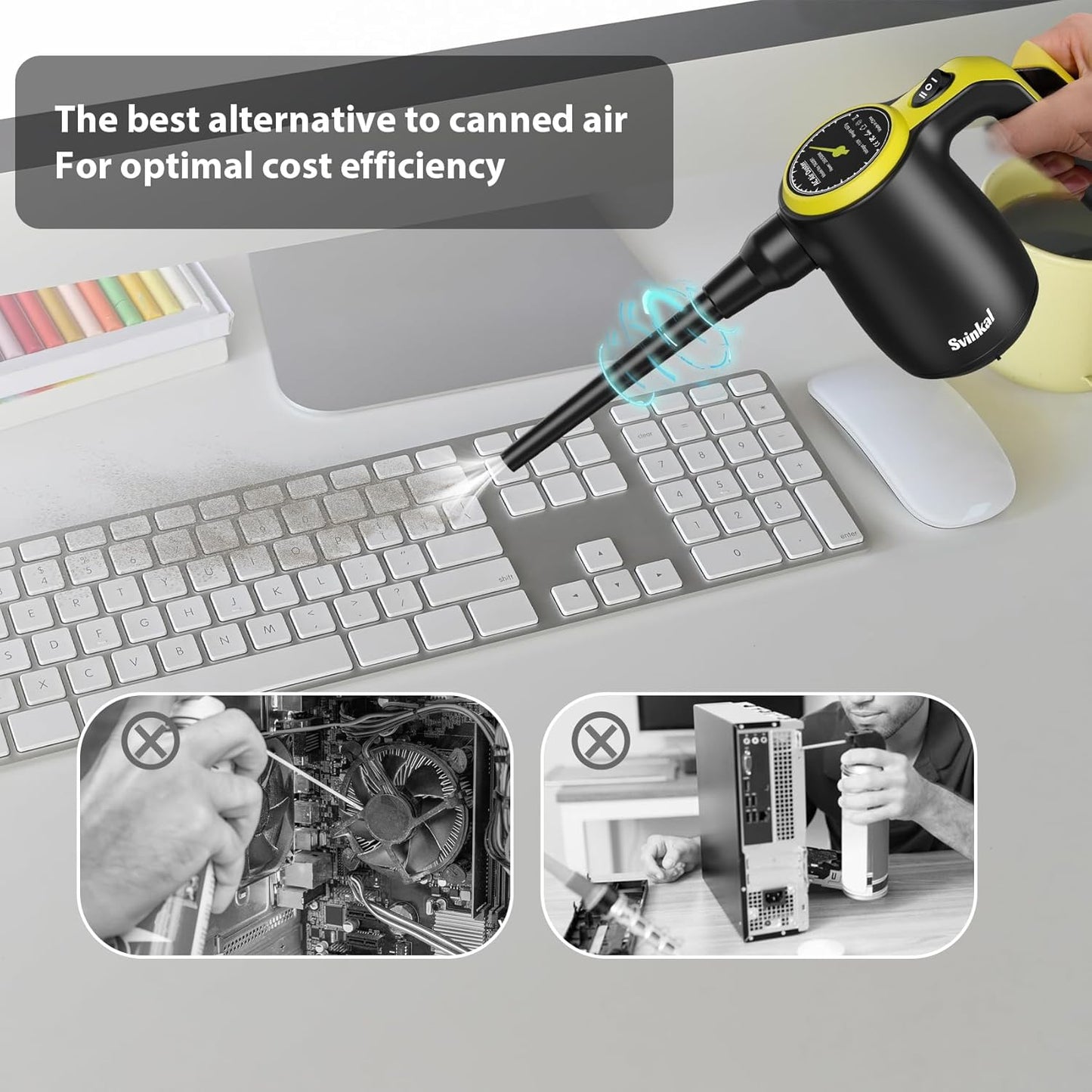 Compressed Air Duster for Electronics, Canned Air Electric for PC, Laptop, Console, Electronics and Home Cleaning, Replaces Compressed Air Cans.