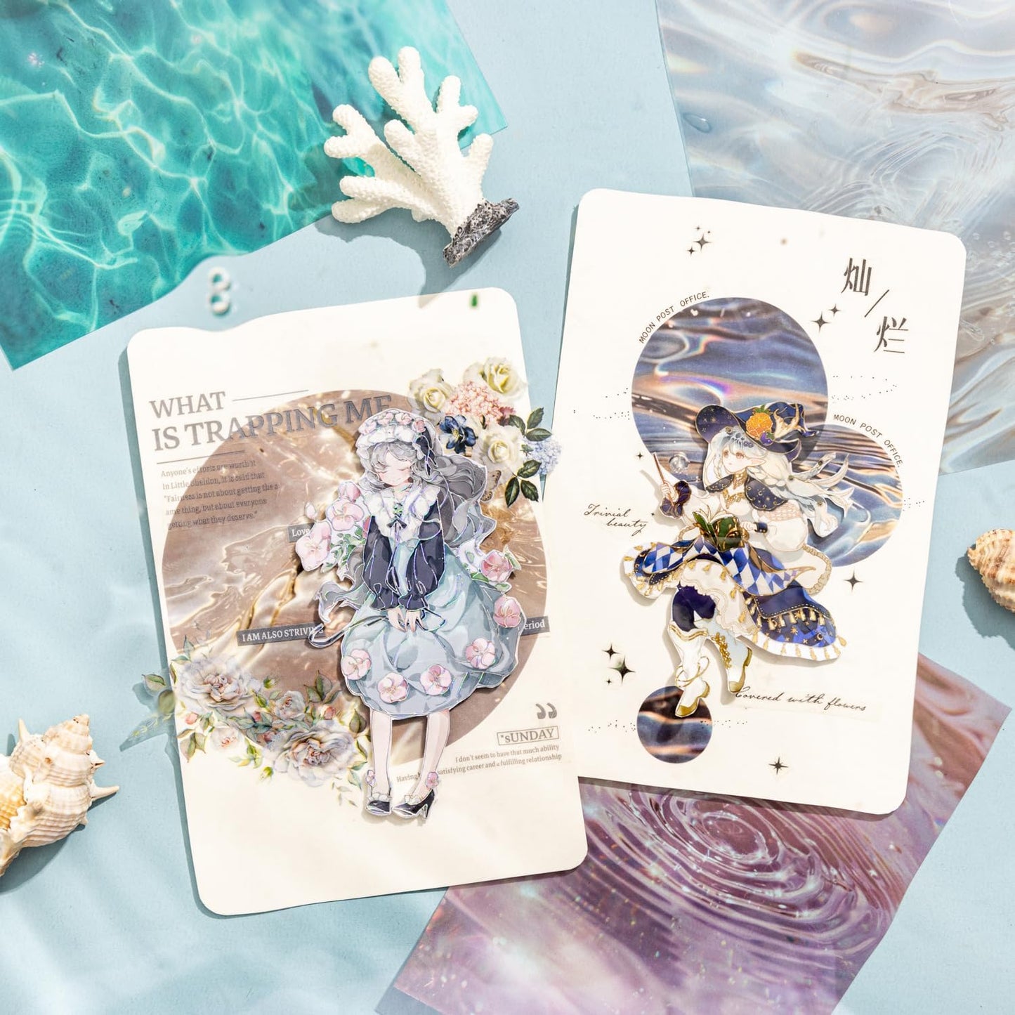 Wave PET Scrapbook Stickers Set, 60PCS Ocean Ephemera for Scrapbooking, Junk Journaling, Crafting, DIY Projects, Diaries, and Art Supplies