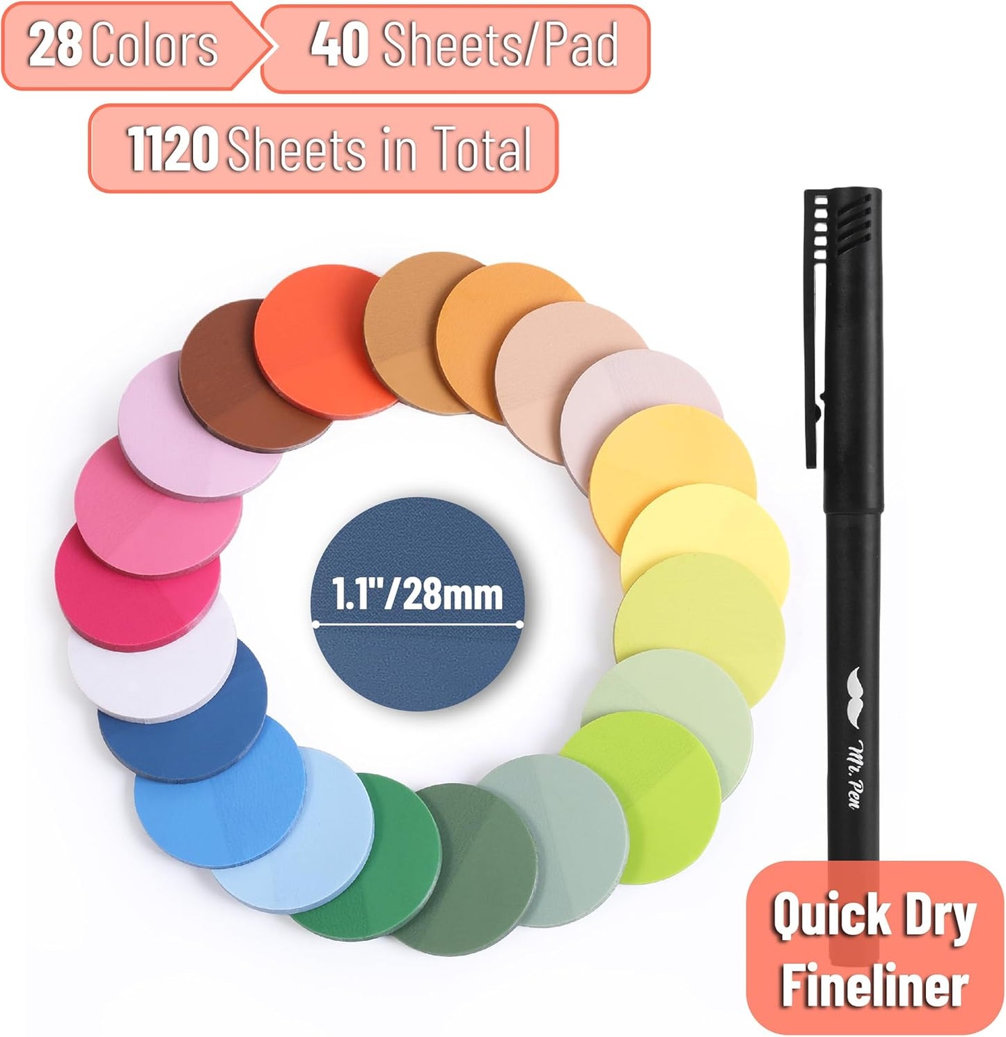 Mr. Pen- Transparent Sticky Note Set, 1120Sheets, Colorful, Round Transparent Sticky Notes Set