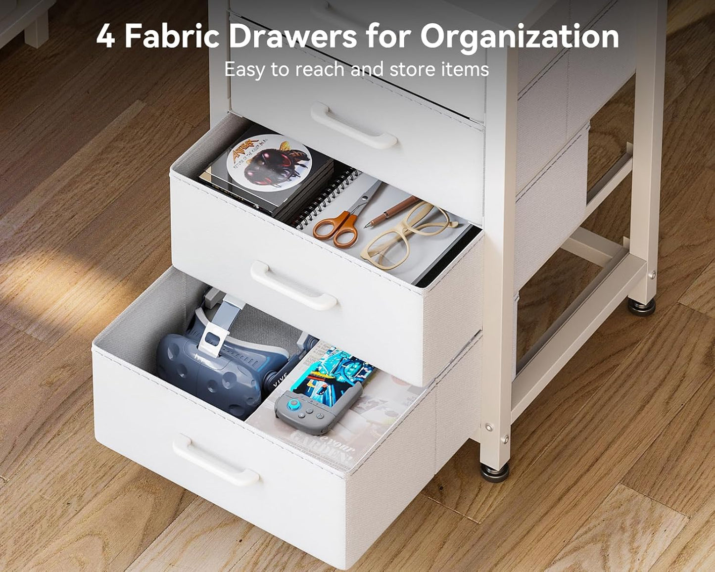 Casaottima L Shaped Desk with 4 Tier Drawers, 53" Gaming Desk with Power Outlets & USB, Reversible L-Shaped Computer Desk with CPU Stand, Home Office Corner Desk with Storage, Easy Assemble, White