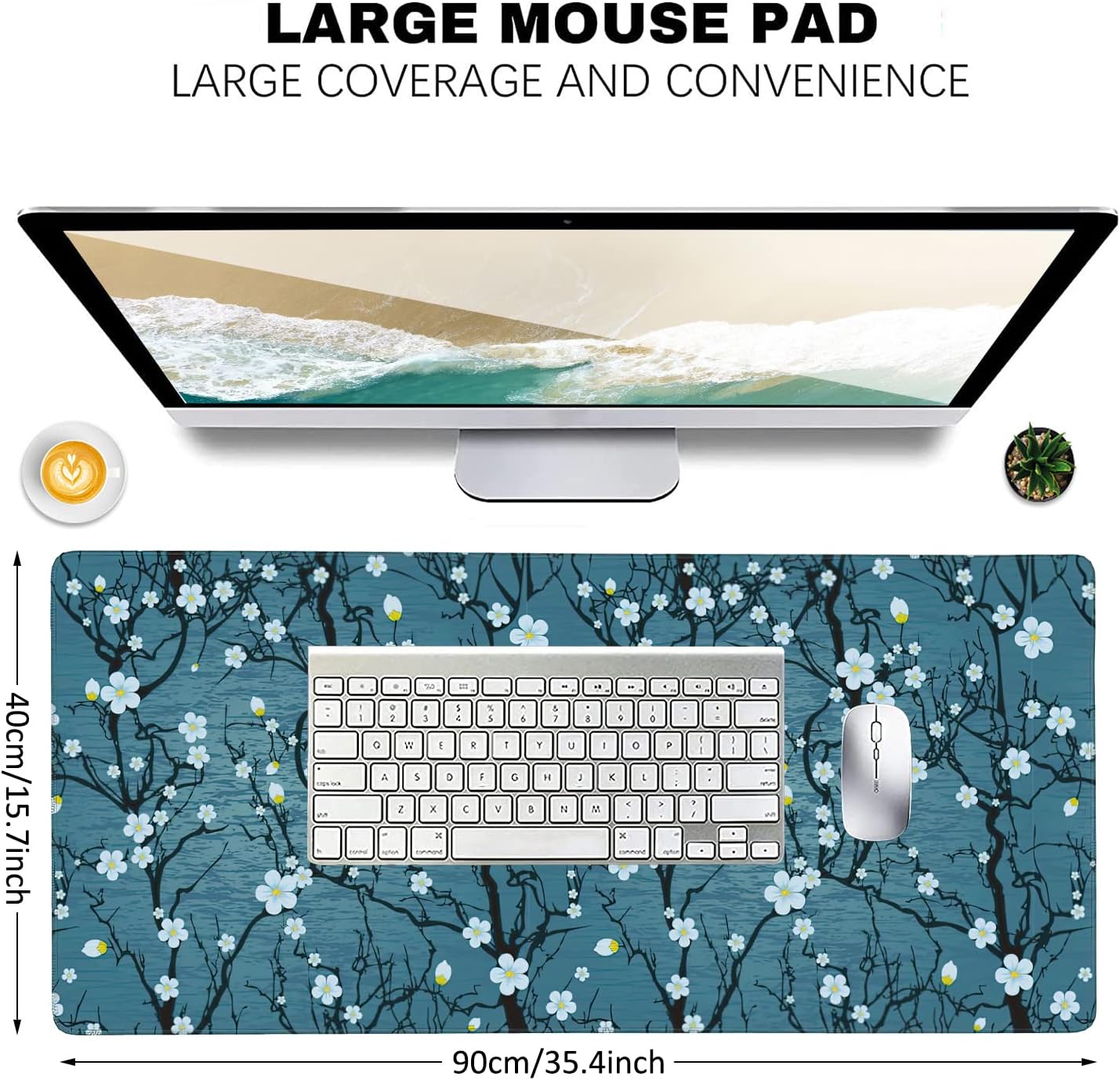 Japanese Cherry Blossom Extended Gaming Mouse Pad Large Desk Mat with Non-Slip Rubber Base and Stitched Edges,Keyboard Mouse Mat Desk Pad for Work,Game,Office,Home 35.4 * 15.7 Inch
