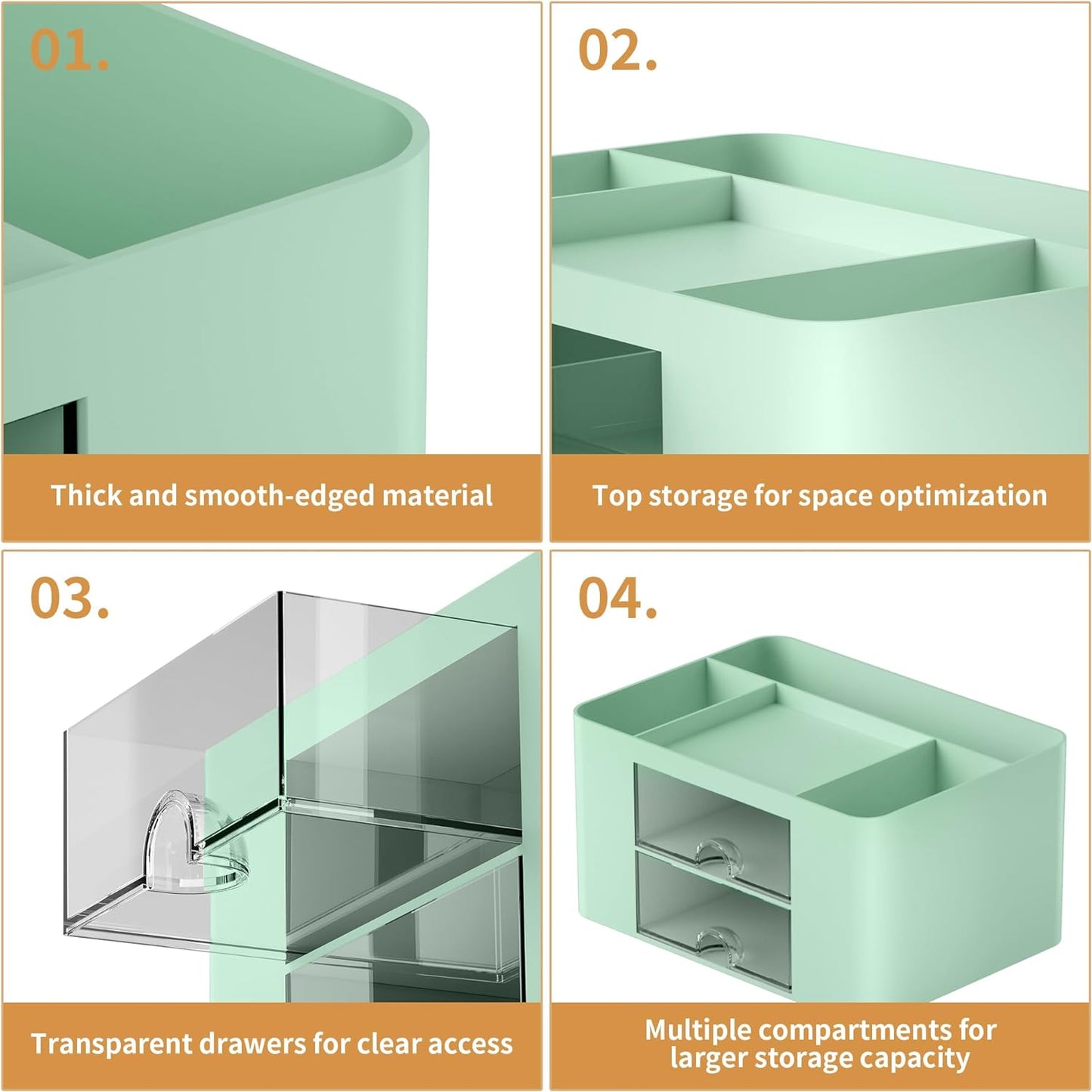 Marbrasse Pen Organizer with 2 Drawer, Multi-Functional Pencil Holder for Desk, Desk Organizers and Accessories with 5 Compartments + Drawer for Office Art Supplies (Green)