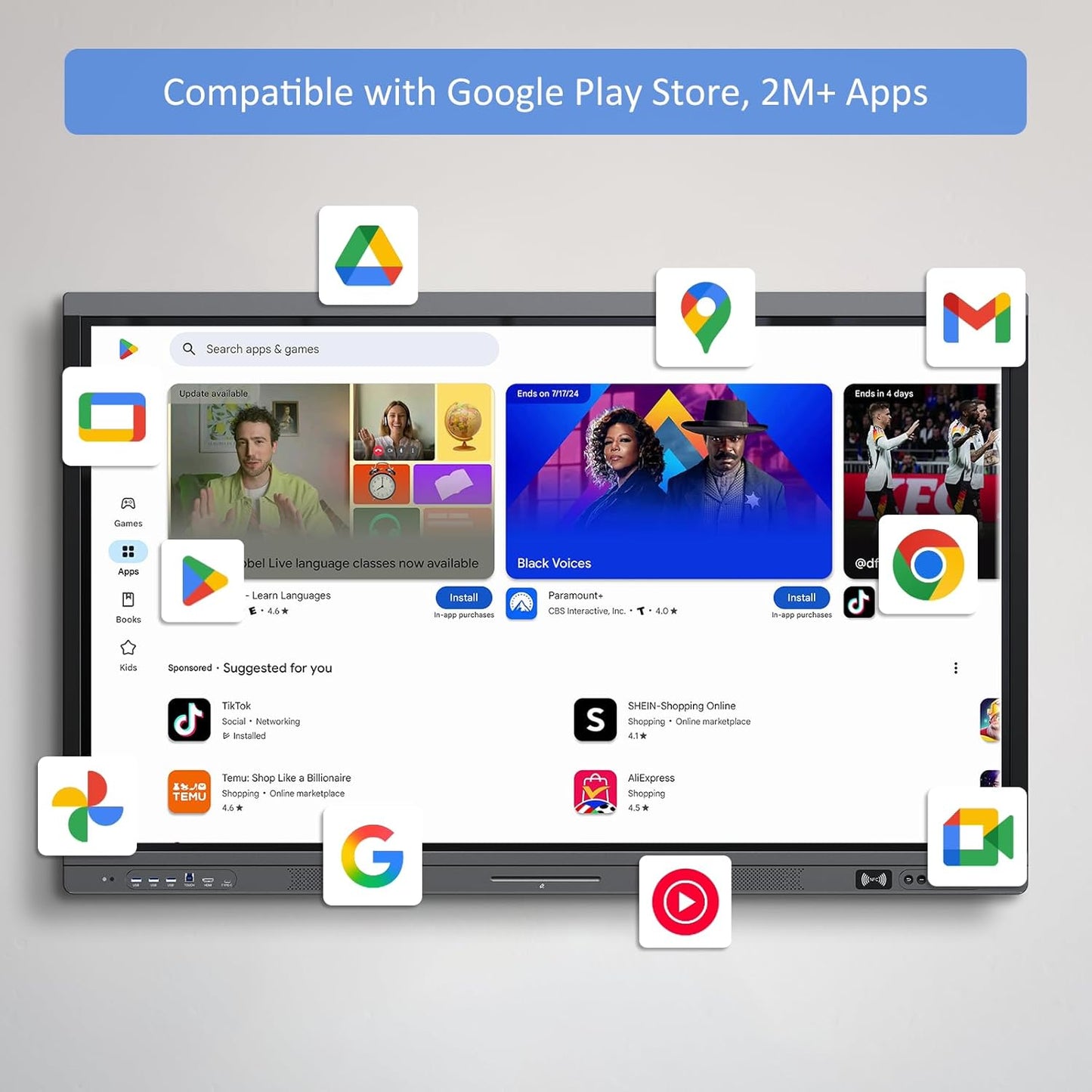 Shiarffe X5 Smart Board 55" 4K Interactive Whiteboard Google EDLA-Certified, OTA Software Updates Android 14 OS Octa-Core, Smart Whiteboard for Classroom Office Homeschool