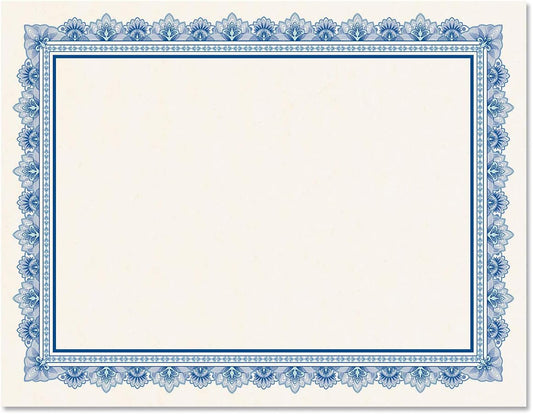 Intricate Blue & White Parchment Certificate Papers - Pack of 25, Laser & Inkjet Printer Compatible, For Office, Business Awards, Graduation, School Diplomas, 8-1/2" x 11" on 60 lb. Text Stock