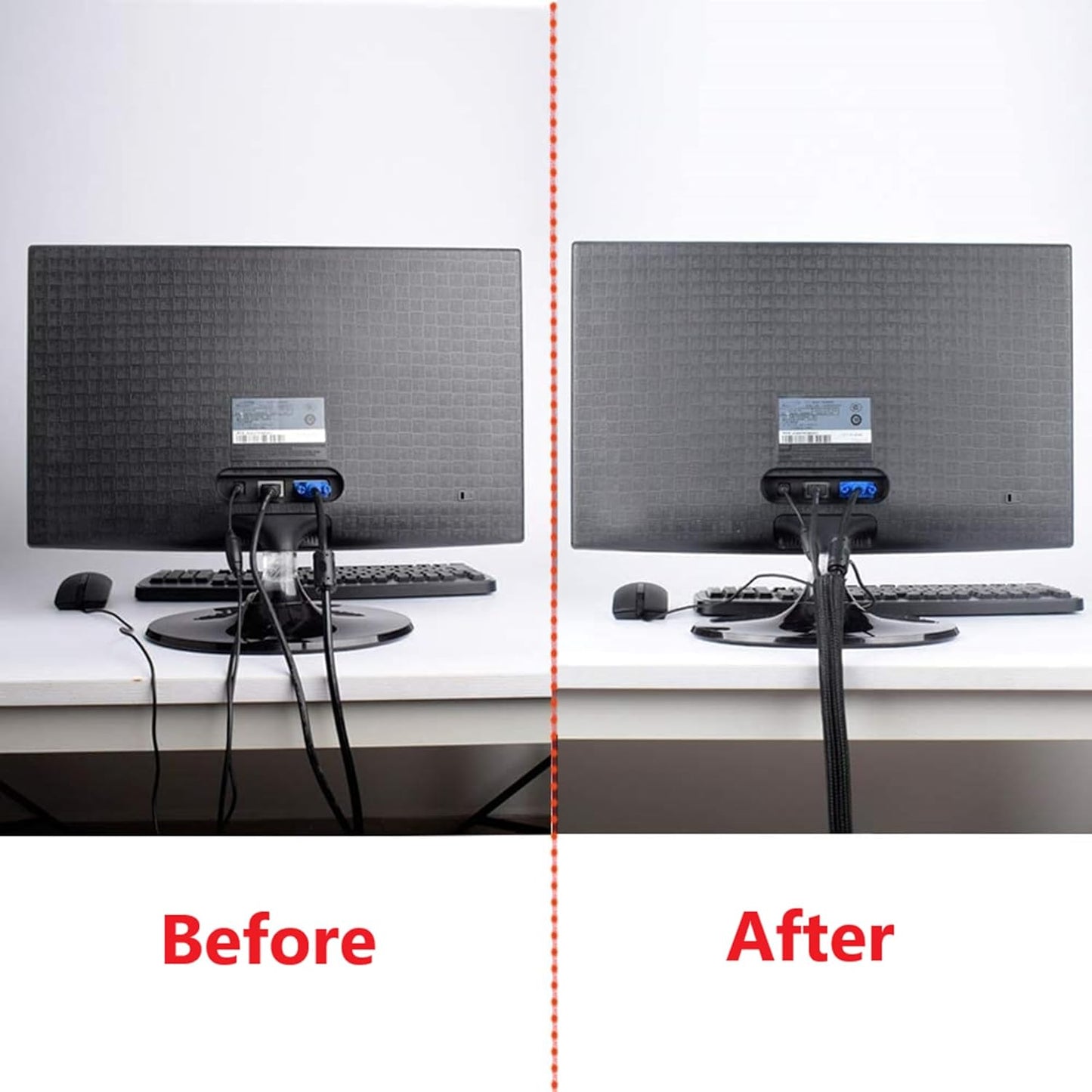 1/2" x 10ft Black/White Cable Sleeve - Protects Cords from Pets & Organizes Wires - Modern Style - Polyester Material - Flame Retardant - Easy to Use & Cut