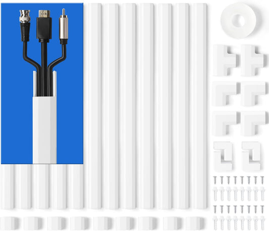 204in Wall Cable Hider, Cord Hider to Hide 2-3 Cords, TV Wire Hider for Wall, Cable Management Kit, Cable Raceway White, Paintable Cable Concealer, 12 x L17in W0.98in x H0.5in