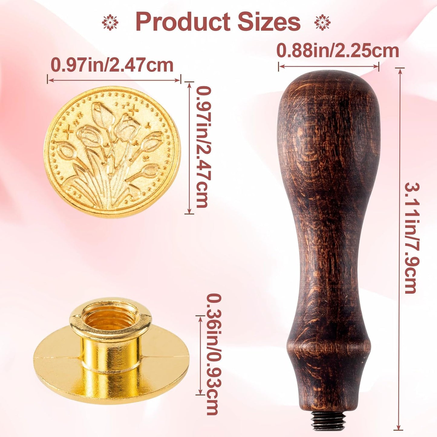 5pcs Wax Seal Stamp Kit, Brass Sealing Wax Stamps Head & Wooden Handle for Wedding Invitations Cards Envelopes Gift Packing(Tree of Life+Tulip+Daisy+Love Rose)