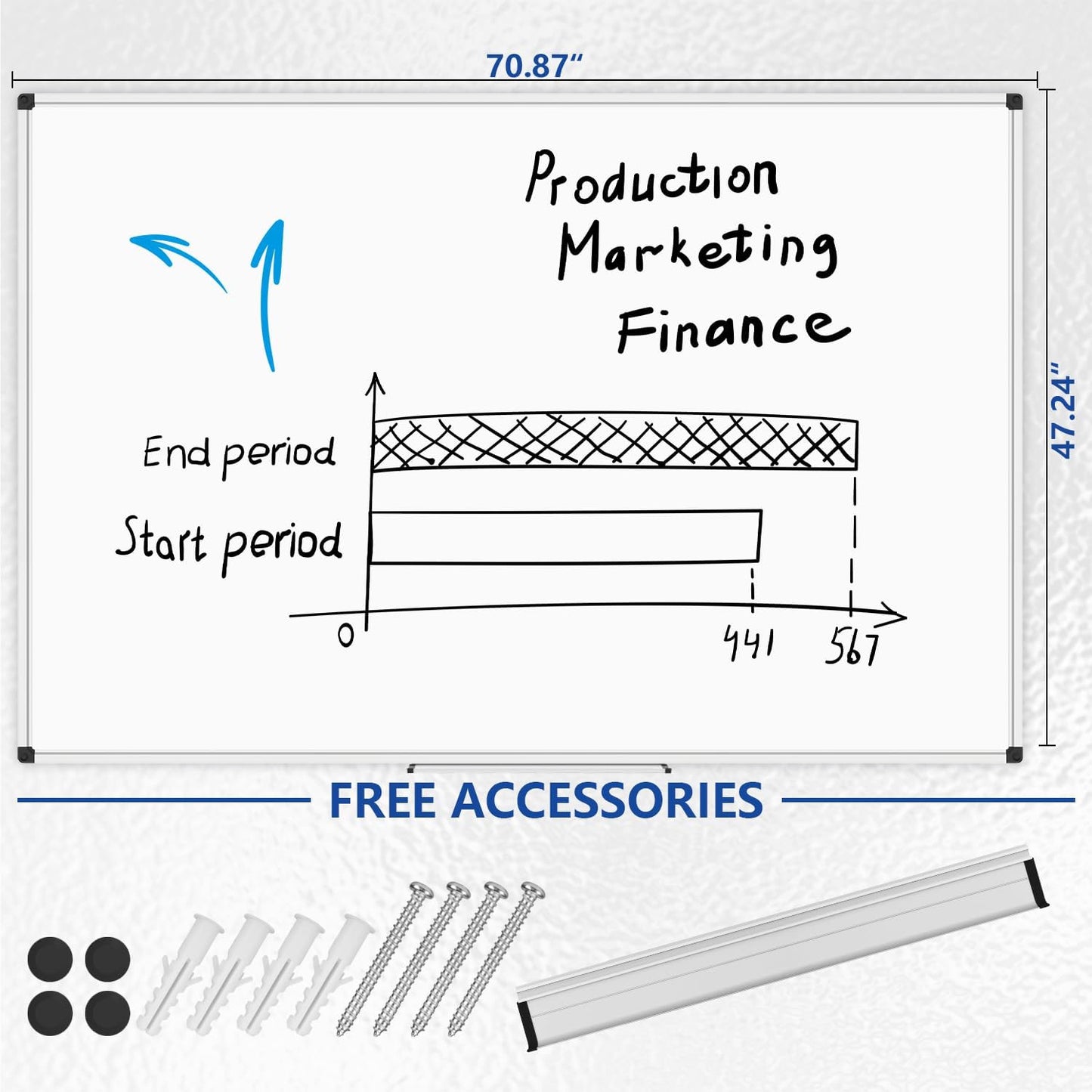 XBoard Magnetic Dry Erase Board 72 x48 Inches Wall-Mounted, 6'x4' Presentation Whiteboard with Marker Tray, Aluminum Frame White Board for School Office and Home