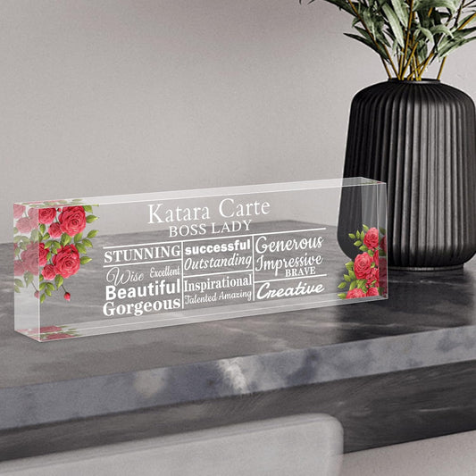 Name Plate for Desk Personalized, Acrylic Desk Decorations, Employee Appreciation Gifts, Custom Office Gifts for Coworkers, Boss, Teacher, Nurse (Boss Lady)