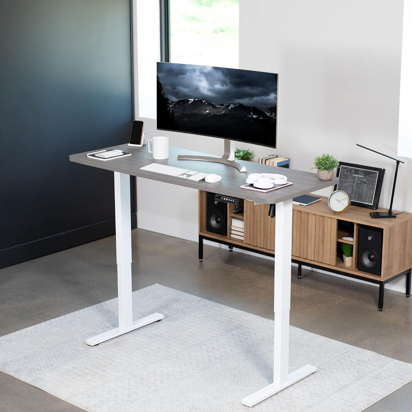 VIVO Electric 60 x 24 in Standing Desk, Memory Height Adjustment, 1B Series, One-Piece Dark Gray Top, White Frame, DESK-KIT-1W6G