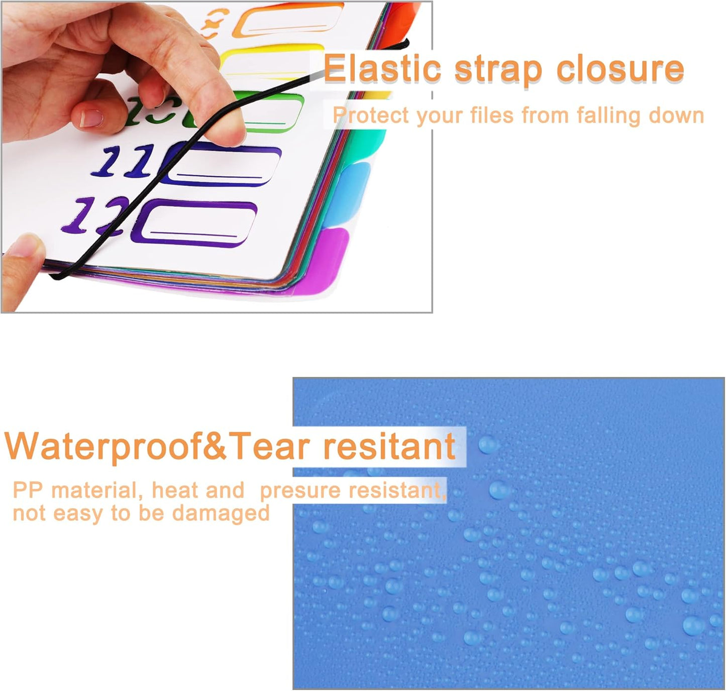 Rainbow Tab Expanding File Folder - 24 Pockets, Durable A4 Letter Size Organizer, Water-Resistant Plastic Dividers, Home/Office/School Document Holder (White）