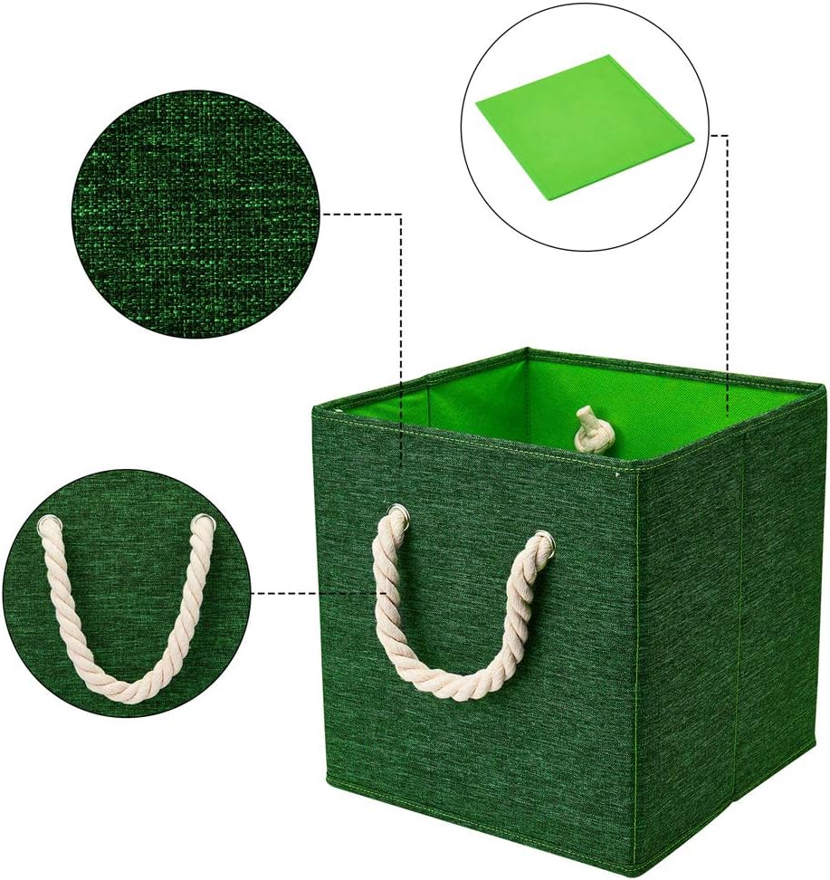 Green Foldable Polyester Fabric Storage Bins Cube Organizers,10.5x10.5x11inch,for Organizing The Clutter In The Home or Office,Set of 6,Q-ST-52-6