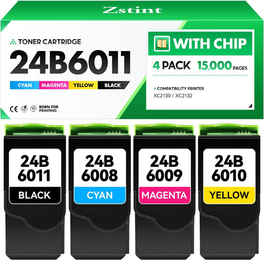 24B6011 24B6008 24B6009 24B6010 Toner Cartridge Set（4-Pack Black Cyan Magenta Yellow with chip） Replacement for XC2132 XC2130 Toner Compatible with Lexmark XC2132 XC2130 Laser Printer Ink All-in-One