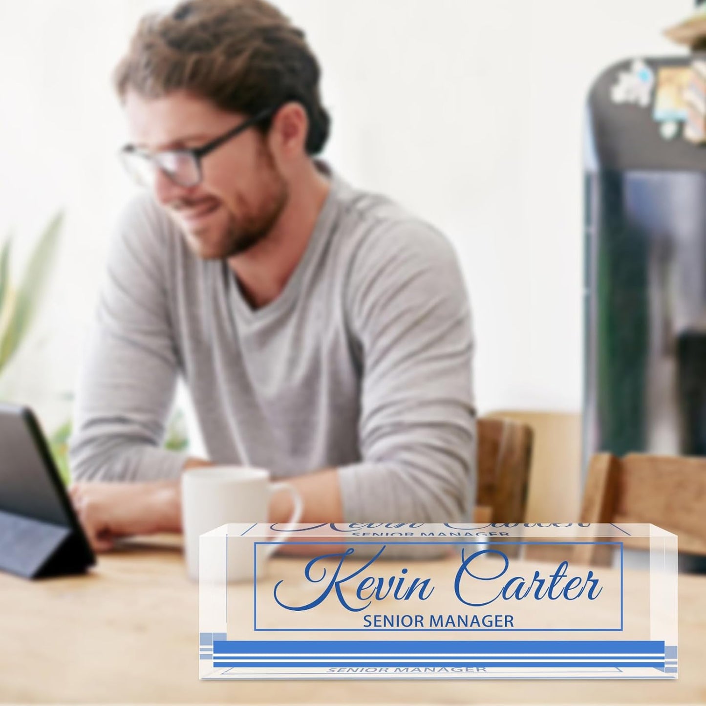 Name Plate for Desk Personalized, Acrylic Desk Decorations, Employee Appreciation Gifts, Custom Office Gifts for Coworkers, Boss, Teacher, Nurse (Business Blue)