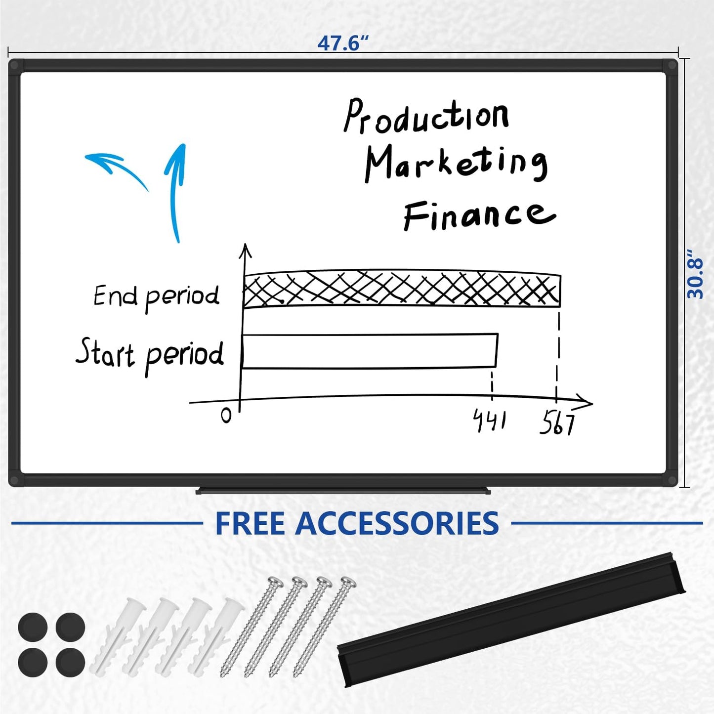 XBoard Magnetic Whiteboard 48 x 31 inch - Dry Erase Board with Black Aluminum Frame, White Board with Detachable Marker Tray