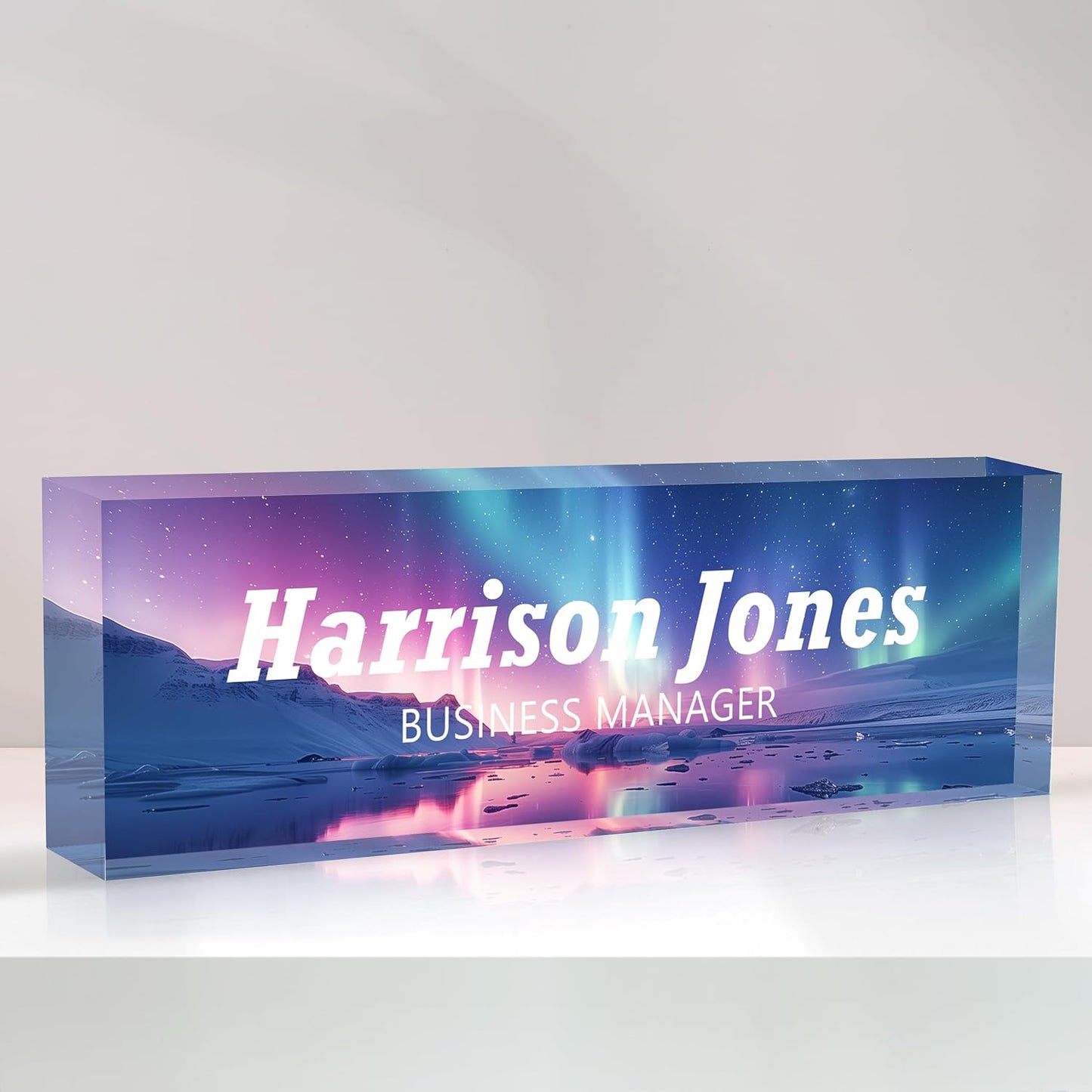 Personalized Name Plate for Desks, Custom Desk Name Plates, Acrylic Name Plate Office Desk Accessories, Personalized Office Gifts for Coworkers Teachers, Employee Appreciation Gifts (B-Purple Aurora)